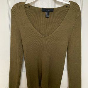 Green Waist Length V Neck Sweater
